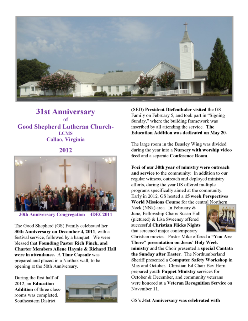 31st Anniversary Celebration - Good Shepherd Lutheran Church-LCMS